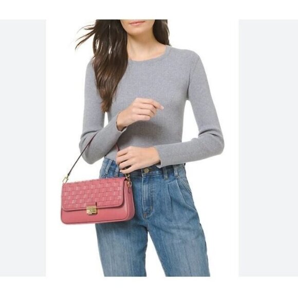 MICHAEL KORS Bradshaw woven leather women's crossbody shoulder bag -TEA ROSE - Picture 16 of 16